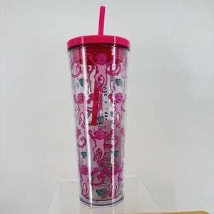 NEW Starbucks X Roller Rabbit 2025 Holiday Pink Monkey Tumbler 24 oz SOLD OUT